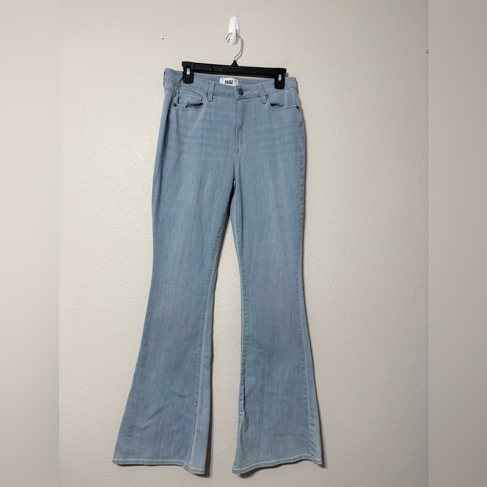 PAIGE High Rise Bell Canyon Light Blue Wash Lightweight Stretch Flare Jeans 30